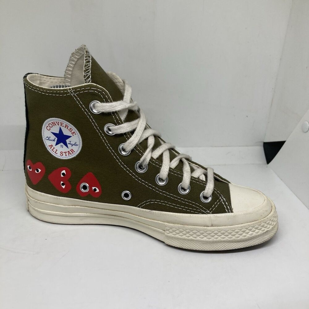 Converse Comme des GarconsWomens 5 PLAY Chuck Taylor High Top Olive Hearts - Picture 6 of 10